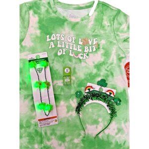 ST. Patrick's Day 4 PIECE SET Tee Headband Necklace Polish GIRLS SIZE XL NEW